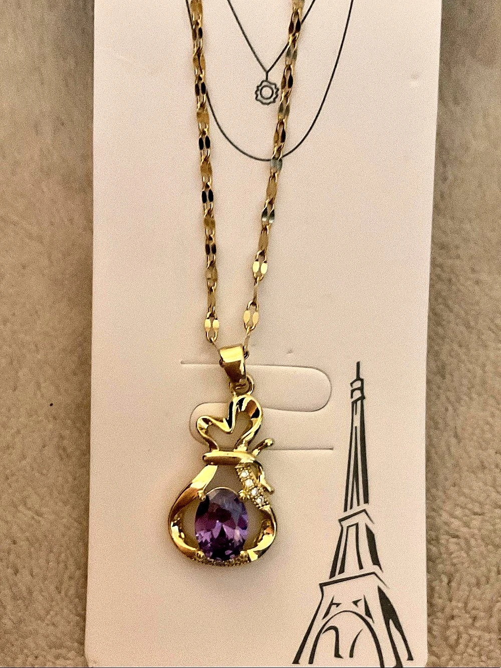 Gold-Tone Purple Pendant Necklace Like New
